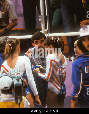 American della squadra di ginnastica durante il 1984 Giochi Olimpici di Los Angeles. Foto Stock