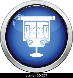 Lo sport bar tavola con boccali di birra e calcio traduzione sullo schermo di proiezione e la relativa icona. Pulsante lucido design. Illustrazione Vettoriale. Illustrazione Vettoriale