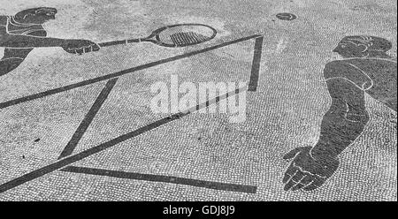 Mosaici di giocatori di tennis a Mussolini il Foro Italico a Roma Lazio Italia Europa Foto Stock