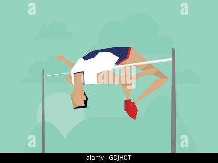 Illustrazione di atleta maschio competere nel salto in alto evento Illustrazione Vettoriale