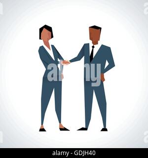 Illustrazione di imprenditore e imprenditrice stringono le mani Illustrazione Vettoriale