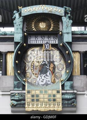 Dettaglio del famoso Ankeruhr Jugendstil in Vienna Foto Stock