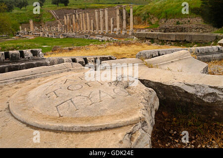 In corrispondenza di Asklepion dalla Pergamon, Turchia, dove Galeno era, Aelius Galenus o Claudius Galenus (AD 129-c. 200/C. 216), meglio noto come Galen di Pergamon (moderno-giorno Bergama, Turchia), era un prominente (romano di etnia greca), medico chirurgo e filosofo. Ar Foto Stock