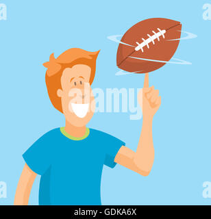 Cartoon illustrazione del quarterback abile manipolazione di una sfera di calcio Foto Stock