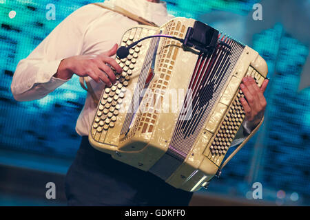 Il musicista suona la fisarmonica Foto Stock