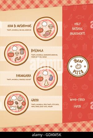 Menu Pizza con diversi condimenti e sapori Illustrazione Vettoriale