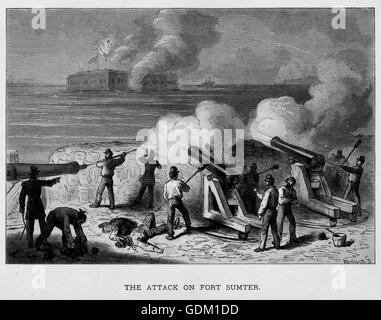 L'attacco a Fort Sumter. Incisione da Benson Lossing il 1878 edizione di "Il nostro Paese". Foto Stock