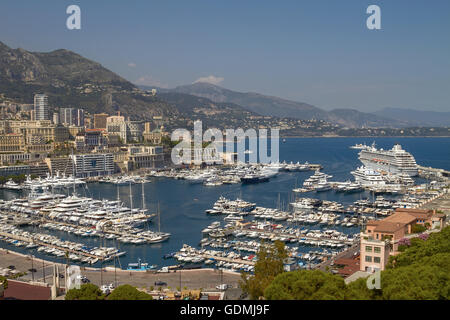 Vista del porto, Yachts e zone residenziali in Monte Carlo Monaco. Foto Stock