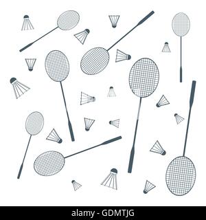 Bella immagine di coloratissimi badminton racchette e volani su sfondo bianco Illustrazione Vettoriale