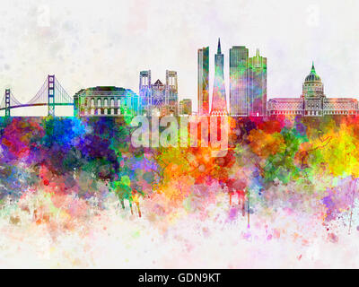 Skyline di San Francisco in background ad acquerello Foto Stock