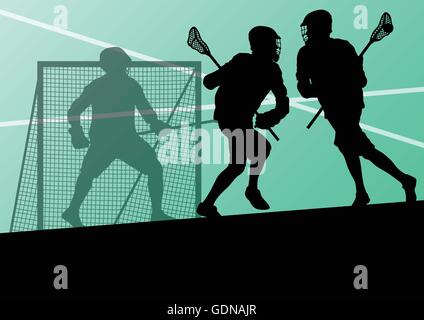 Lacrosse giocatori sport attivo sagome illustrazione dello sfondo Illustrazione Vettoriale