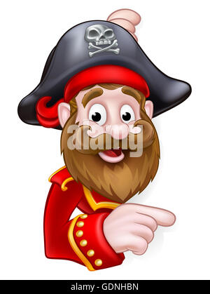 Un cartoon pirate peeking intorno a un segno e puntamento Foto Stock