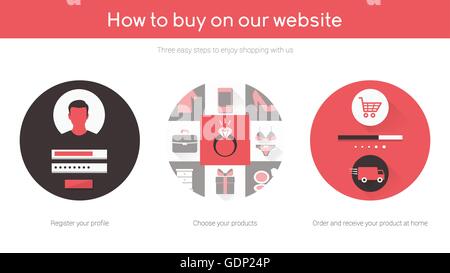 Shopping online sul sito web illustrazioni piatto impostato Illustrazione Vettoriale