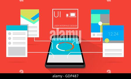 La progettazione delle interfacce utente con mobile e di layout Illustrazione Vettoriale