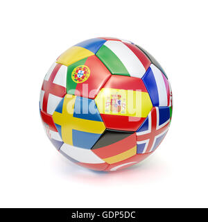 3D rendering di un pallone da calcio con le bandiere dei paesi partecipanti all'euro Cup 2016 Foto Stock