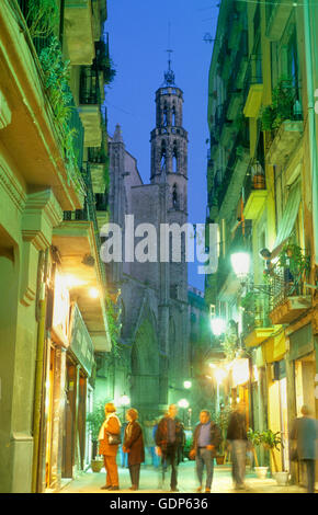 Barcellona: Chiesa di Santa Maria del Mar e costruito in stile gotico catalano (XIV sec.) da Berenguer de Montagut e Ramon Despuig, vedere Foto Stock