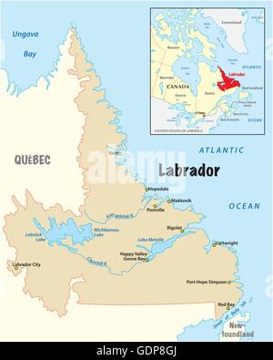 Mappa vettoriale semplice del Labrador in Canada Illustrazione Vettoriale