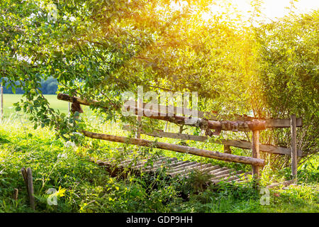 Tradizionale passerella in legno attraversando il Fosso di campo Foto Stock