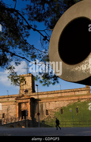 Il Cannone e Castello di Montjuic, Barcellona, Spagna Foto Stock