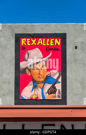 Rex Allen, murale di Kole Harris al Rex Allen Museum di Willcox, Arizona, Stati Uniti d'America Foto Stock