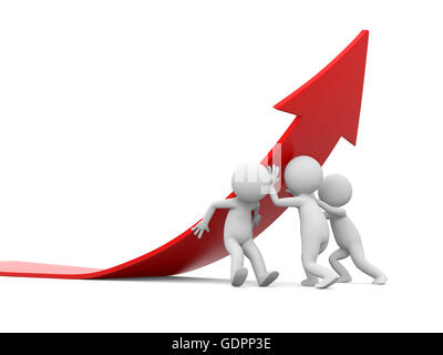 3d persone premendo freccia rossa. Concetto di soluzione Foto Stock