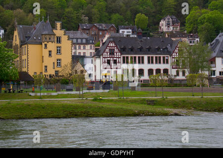 Il pittoresco villaggio di St. Goar sul fiume Reno, Germania. Foto Stock