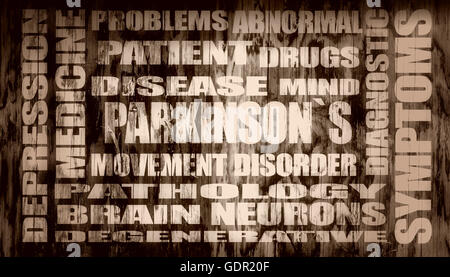 La sindrome di parkinsons incandescente relativa lista parole Foto Stock