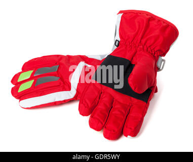 Inverno rosso guanti da sci. Isolato su sfondo bianco Foto Stock