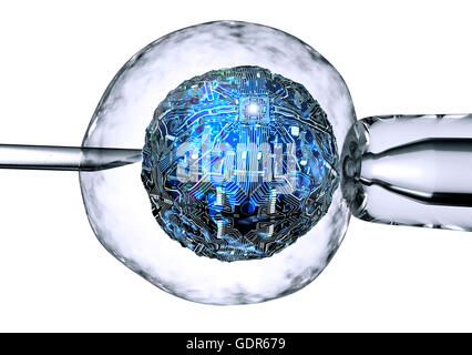 Cella di computer è in tra una pipetta e un neeldle., 3d illustrazione Foto Stock