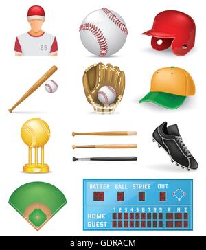 Baseball Icona impostare su sfondo bianco Illustrazione Vettoriale