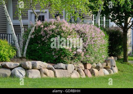 Il paesaggio di roccia e muro di contenimento in corrispondenza di una casa residenziale Foto Stock