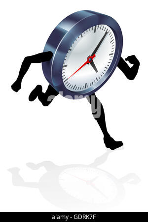 Una illustrazione di un carattere di clock in esecuzione. Concetto forse per la pressione del tempo o in esecuzione fuori del tempo Foto Stock