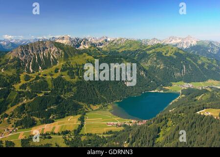 Geografia / viaggi, Austria, Tirolo, paesaggi, Alpi, Valle di Tannheim, lago Haldensee, Allgaeu Alpi, vista da Schartschrofen (mount), Krinnenspitze (mount), Gaishorn (mount), No-Coffee-Table-Book-Uso: Allgäu Foto Stock