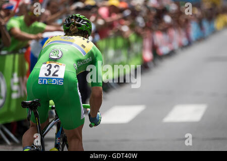 21 Luglio, 2016. Sallanches, FR. Punti leader Peter Sagan (Tinkoff) lascia la casa di inizio del 17km ITT corso di Mègeve. John Kavouris/Alamy Live News Foto Stock