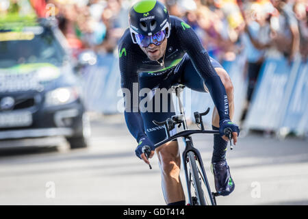 21 Luglio, 2016. Mègeve, FR. Alejandro Valverde (Movistar) finisce nel dodicesimo posto nell'ITT da Sallanches a Mègeve. John Kavouris/Alamy Live News Foto Stock