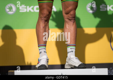 21 Luglio, 2016. Mègeve, FR. Peter Sagan (Tinkoff) sorge in cima al podio per i punti della classifica, risultati immutata dal tempo di oggi prova. John Kavouris/Alamy Live News Foto Stock