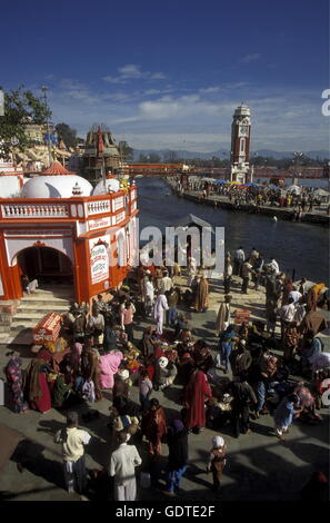 Il fiume Gange nella città di Hardwar in provincia Uttar Pradesh in India. Foto Stock