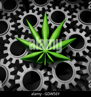 Industria di marijuana e cannabis legale il concetto di business come 3D illustrazione leaf ruotando gli ingranaggi e il motore economico di una nuova Foto Stock