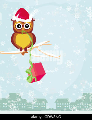 Winter card con graziosi owl Foto Stock