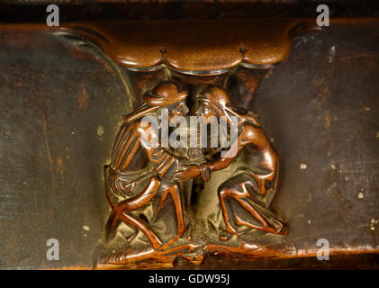 Sculture in legno su gli stalli del coro alla Cattedrale di Santa Maria di Toledo Spagna Catedral Primada Santa Maria Foto Stock