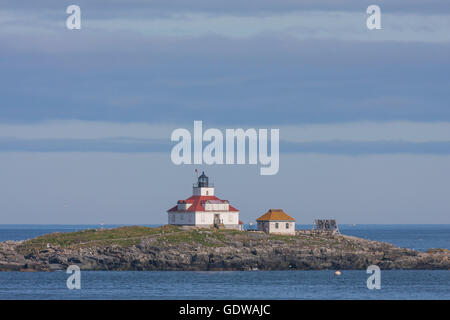 Uovo faro di roccia in roccia di uovo isola all'ingresso francese della baia vicino porto di inverno e anche il Bar Harbor, Maine. Foto Stock