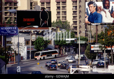 Sunset Strip con cartelloni di film circa 1992 Foto Stock