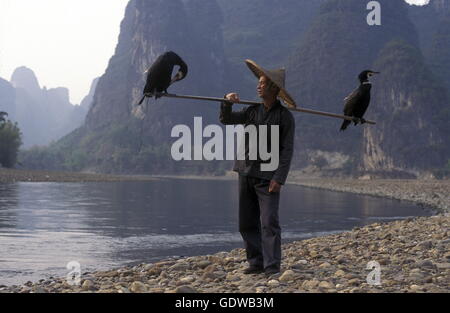 Il paesaggio presso il fiume Li vicino Yangshou nei pressi della città di Guilin nella provincia del Guangxi in Cina in Asia orientale. Foto Stock