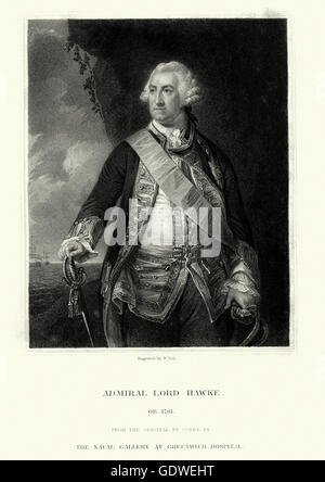 Ritratto di Edward Hawke, primo Baron Hawke un Royal Navy Admiral. Hawke è andato a ottenere una vittoria su una flotta francese presso il ba Foto Stock