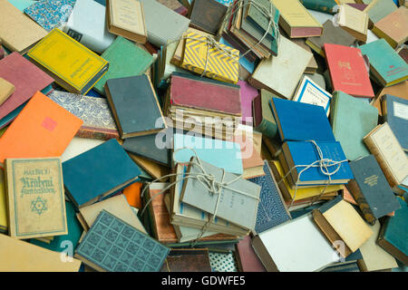 Israele Gerusalemme Mount Herzl Yad Vashem, il Museo di Storia dell'Olocausto edificio moderno nuovo display del bandito libri ebraica per la masterizzazione Foto Stock