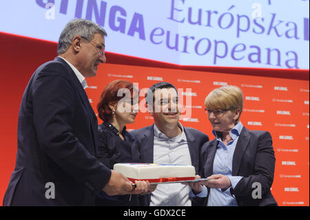 Bernd Riexinger, Katja Kipping, Alexis Tsipras e Gabi Zimmer a Berlino, Germania, 2014 Foto Stock