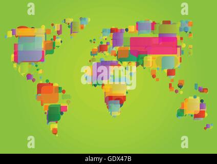 Mappa mondo fatto di coloratissimi fumetti concetto illustrazione vettore di fondo Illustrazione Vettoriale
