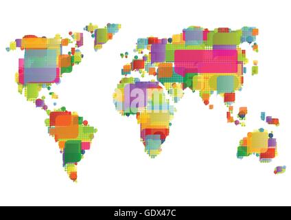 Mappa mondo fatto di coloratissimi fumetti concetto illustrazione vettore di fondo Illustrazione Vettoriale
