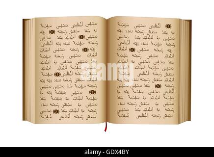Corano - è un libro sacro della religione islamica. Scrittura islamica.  Libro aperto. Illustrazione isolato. Vettore. Nota : questo non è il testo  arabo Immagine e Vettoriale - Alamy