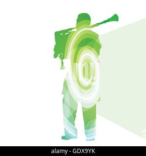 Scottish Bagpiper silhouette uomo vettore illustrazione sfondo concetto colorato trasparente forme curvilinee per poster Illustrazione Vettoriale